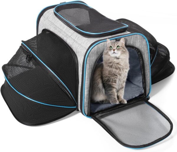 Siivton Cat Carrier,2 Sided Expandable Pet Carrier for Travel,Collapsible Soft-Sided Carriers with Removable Fleece Pad and Shoulder Straps,Airline Approved(17.5"x 11"x 11")