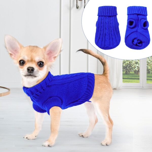 uxcell Small Dog Sweater Thick Twisted Knit Pullover Turtleneck Pet Dog Clothes Apparel, Soft Winter Warm Dog Sweater for Small Medium Puppy Dogs Cats(Blue, XX-S) - Image 4