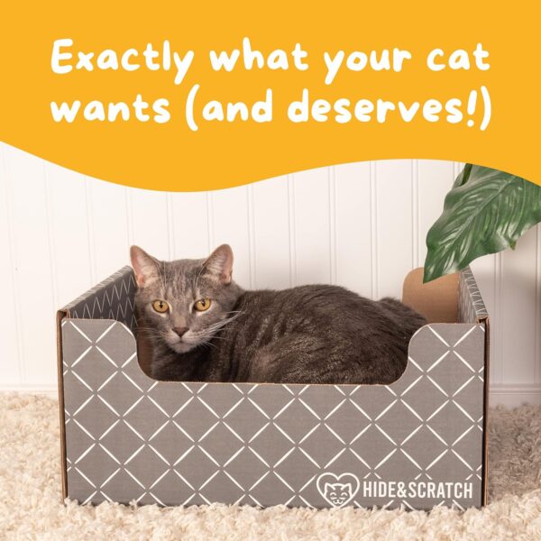 Hide & Scratch Extra-Large Heavy Duty Cardboard Cat Scratcher Box and Cat Bed with Refillable Scratch Pad - Image 6