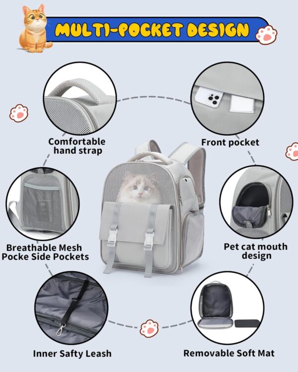 Cat Backpacks for Carrying Cats Hiking,Cat Carrier Hard Bag,Ventilate Pet Backpack Carrier for Small Dogs Airline Approved,Airline Approved Travel Carrier Space Capsule Camping Outdoor - Image 3