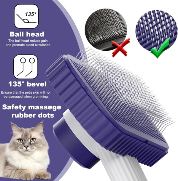 Cat brush, Cat Brush for Long or Short Haired Cats, Remove Loose Fur and Mats, Rounded Pins Reduces Painful Pulling, Not for Tangle and Curly Fur, Dark Blue - Image 2