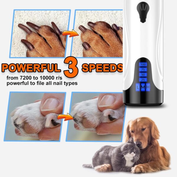 Dog Nail Grinder, Dog Nail Trimmers and Clippers Kit, Super Quiet Electric Pet Nail Grinder, Rechargeable, for Small Large Dogs & Cats Toenail & Claw Grooming,3 Speeds, Dual Lights, 2 Grinding Wheels - Image 3