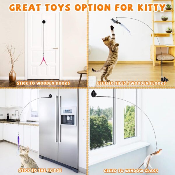 JXFUKAL Cat Feather Toys, Interactive Toy with Super Suction Cup, 2PCS Springy Cat Wand & 5PCS Teaser Refills Replacement with Bells, Kitten Toys Cat Spring String Toy Accessories - Image 5