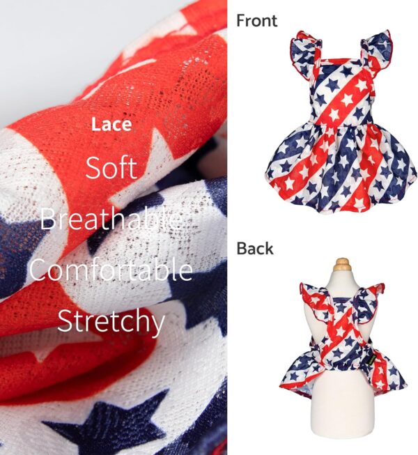 Fitwarm 4th of July Dog Dress, Patriotic Stars Dog Clothes for Small Dogs Girl, Ruffled Dog Princess Dress, Pet Outfit, Red, Blue, White, XXS - Image 4