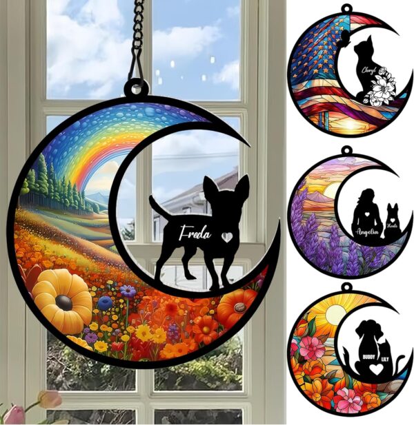 xrlsg Personalized Dog Memorial Suncatcher Custom Name Dog Breeds Suncatcher Ornament Loss of Dog Sympathy Gift for Dog Lover-3.93"