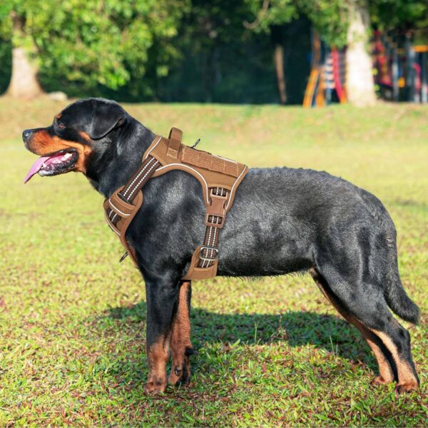 Heavy Duty Tactical Dog Harness for Large Dogs, No Pull Adjustable Pet Harness Reflective Service Training Easy Control Pet Vest Military K9 Working Dog Harnesses- Large, Brown - Image 2