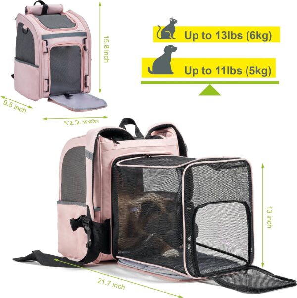 Expandable Pet Carrier, Airline-Approved Foldable and Detachable Backpack, Fits up to 13lbs Cat & 11lbs Small Medium Puppy Dog, Suitable for Car Travel, Outings, Hiking Camping (Pink) - Image 2