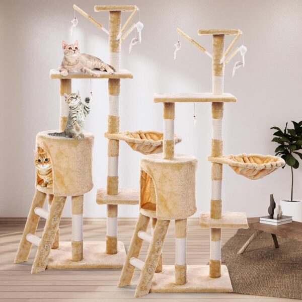 2 Pack 54.3in Cat Tree Cat Tower for Indoor Cats 5 Level Cat Condo with Sisal Scratching Posts Cat Activity Center Cat Furniture with Cozy Plush Perches Hammock and Funny Toy for Play Relaxing