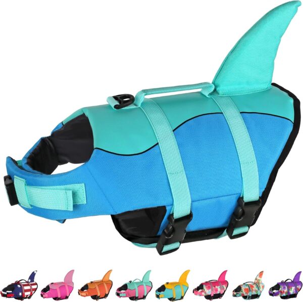 Dogcheer Dog Life Jacket, Cute Shark Dog Life Vest for Swimming Boating with Superior Buoyancy and Rescue Handle, Adjustable Puppy Floating Swim Vest for Small Medium Large Dogs(Pool Blue,M)