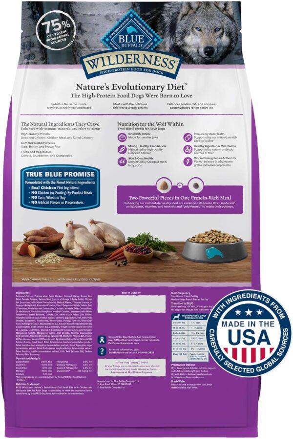 Blue Buffalo Wilderness Natural High-Protein, Small-Bite Dry Food for Adult Dogs, with Wholesome Grains, Chicken, 28-lb bag. - Image 2