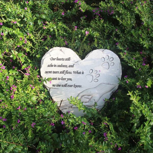 New York Dog Pet Memorial Stones, Hand-Painted Heart-Shaped Loss of Pet Dog Memorial Gifts with Sympathy Poem and Paw in Hand Design, (White) - Image 9