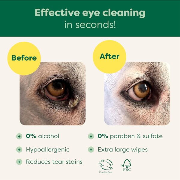 Earth Rated Pet Eye Wipes, Hypoallergenic Eye Wipes for Dogs & Cats to Remove and Reduce Tear Stains & Eye Discharge, Fragrance Free, 70 Count - Image 2