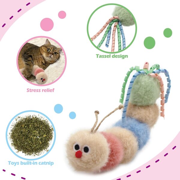 Interactive Natural Catnip Kicker, with Rattle and Ribbon, Bite Resistant, for All Ages Indoor Cat, Soft Caterpillar Kicker, Fluffy Kitten Toy - Image 2