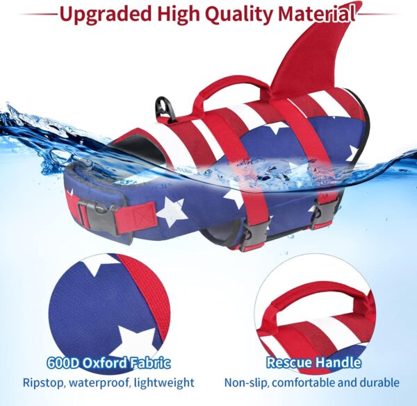 Malier Dog Life Jacket, High Buoyancy Shark Swimsuit, Ripstop American Flag, Medium, Red & Dark Blue - Image 4