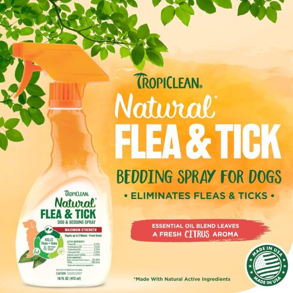 TropiClean Natural Flea and Tick Spray for Dogs & Bedding | Maximum Strength Flea Spray for Home | Family Friendly & Safe | Made in the USA | 16 oz. - Image 2