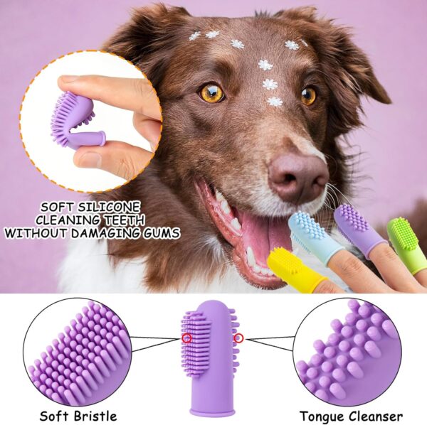 Ponpon 3PCS Dog Bath Brush with 4Pcs Dog Toothbrush, Dog Scrubber for Bath, Dog Shampoo Brush with Adjustable Ring Handle, Dog Shower Brush for Long Short Hair - Image 7