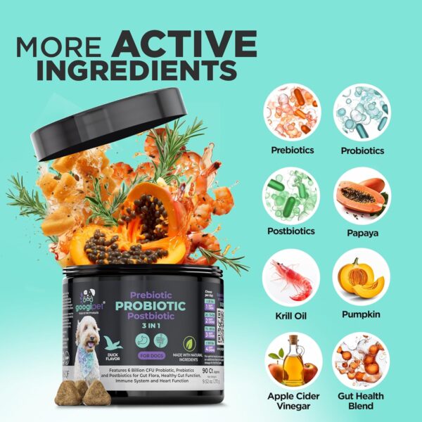 Googipet Probiotics for Dogs Digestive Health - Pre and Probiotics for Dogs + Digestive Enzymes - Dog Probiotic Chews w/Prebiotics & Pumpkin, Anti Diarrhea for Dogs, Constipation, Digestion, & Itching - Image 3