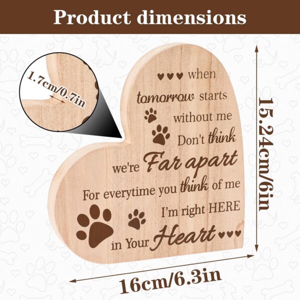 Pet Memorial Gifts Wooden Dog Memorial Gifts Memorial Gifts for Loss of Dog Cat Sympathy Condolence Gifts Heart Shaped Wood Sign When Tomorrow Starts Without Me Wooden Plaque Table Desk Decor(Brown) - Image 2