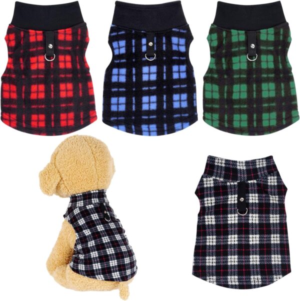 4 Pieces Buffalo Plaid Dog Sweaters with Leash Ring Soft Fleece Vest Dog Pullover Warm Jacket Pet Dog Clothes Winter Dog Outfits for Small Puppy Cat Pets (Medium)