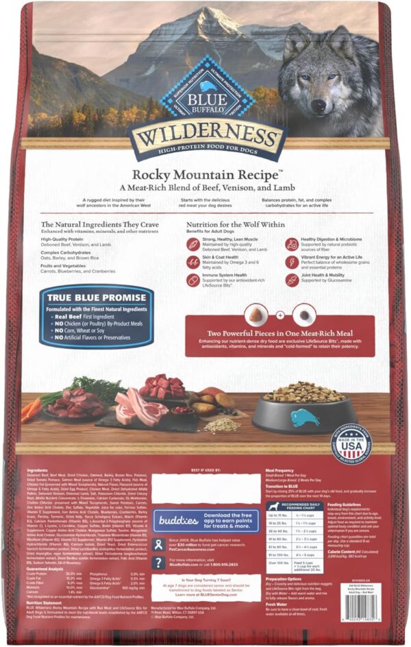 Blue Buffalo Wilderness Rocky Mountain Recipe High-Protein Adult Dry Dog Food, Made in the USA with Natural Ingredients Plus Wholesome Grains, Red Meat, 24-lb. Bag - Image 2