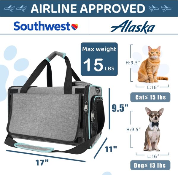 TSA Cat Carrier Southwest, Alaska Airline Approved, Soft-Sided Pet Plane Travel Carry Bag Under-Seat Medium Kitten 15 lbs, Airplane Flight Traveling Crate Cage in Cabin Small Dog Under 10 Pound - Image 3