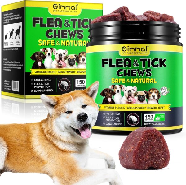 Flea and Tick Prevention for Dogs, 150 Flea & Tick Prevention for Dogs Chewable, Natural Flea and Tick Supplement for Dogs, Oral Flea and Tick Treats for Dogs, Flea and Tick Chews for Dogs,Duck Flavor