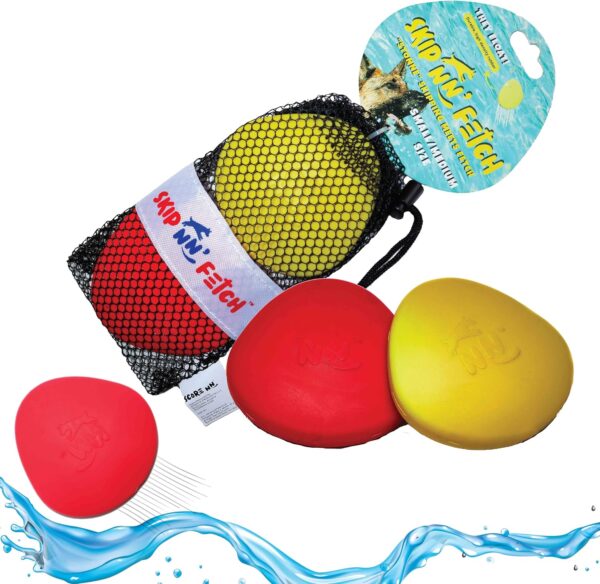 SKIP NN' FETCH Small/Medium Floating Dog Toys QTY 2 | Stone Skipping Meets Fetch | Fun for Swimming Pool, Lake, Beach, and Land | Perfect Floating Water Toys for Small/Medium Dogs |