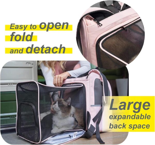 Expandable Pet Carrier, Airline-Approved Foldable and Detachable Backpack, Fits up to 13lbs Cat & 11lbs Small Medium Puppy Dog, Suitable for Car Travel, Outings, Hiking Camping (Pink) - Image 3