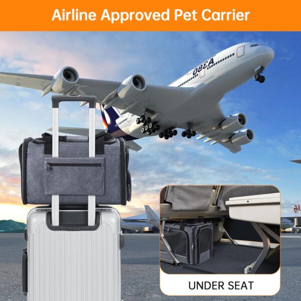 Cat Carrier Pet Travel Carrier by Airplane Approved under seat, TSA Airline Approved Soft-Sided carrier bag for cat,dogs,17.5 x 8.5 x 11 inches,Grey - Image 6