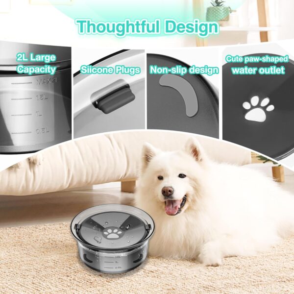 2L/70oz Dog Water Bowl No Spill Slow Water Feeder,Large Capacity Pet Water Dispenser,Pet Water Bowl for Vehicle/Outdoor/Indoor(Grey) - Image 4