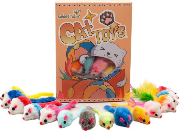 Fashion's Talk 48-Count Assorted Mice Cat Toys Furry Rattle Mouse Kitten Toy Mini Mice for Indoor Cats Interactive Play Color Varies - Image 2