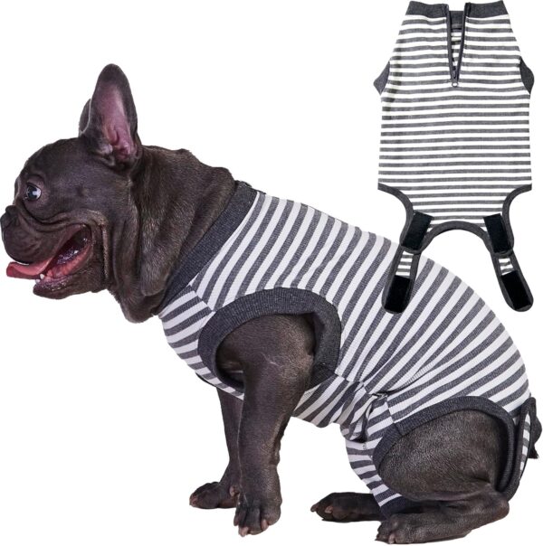 Wabdhally Dog Surgery Recovery Suit,Surgical Suit for Medium Female Male Dogs,Soft Combed Cotton,Striped Grey Onesie M