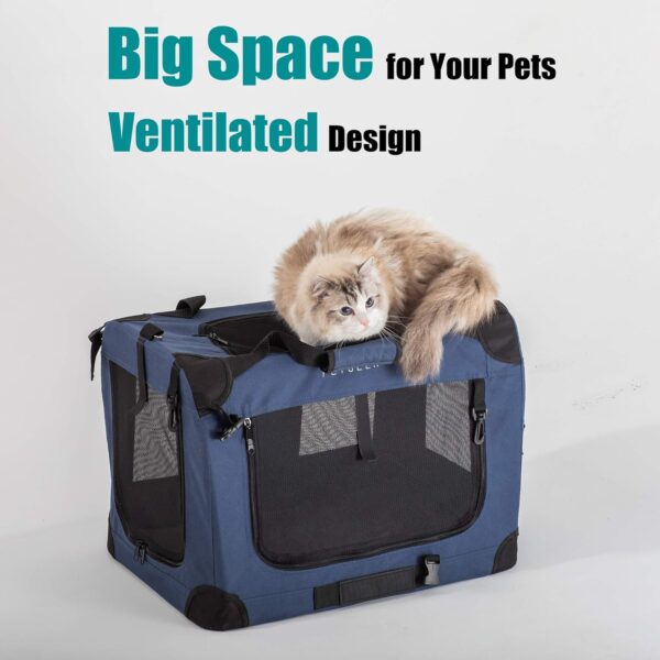 Extra Large Cat Carrier Soft Sided Folding Small Medium Dog Pet Carrier 24"x16.5"x16" Travel Collapsible Ventilated Comfortable Design Portable Vehicle (Blue) - Image 2