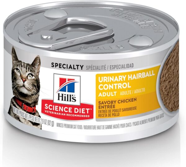 Hill's Science Diet Urinary Hairball Control, Adult 1-6, Urinary Track Health & Hairball Control Support, Wet Cat Food, Chicken Minced, 2.9 oz Can, Case of 24