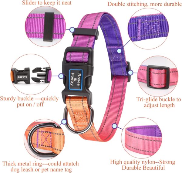 Roses&Poetry Reflective Dog Collar and Leash Set, Purple Martingale Dog Collar and Leash for Medium Dogs, Adjustable Durable Nylon Pet Collars with Leashes for Walking,Playing,Training（Mistyrose-M） - Image 3