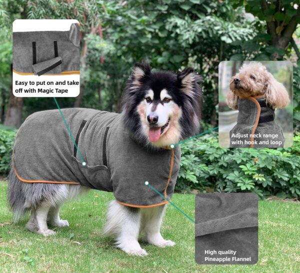 Dog Drying Coat Bathrobe Towel, Microfibre Material Fast Drying Super Absorbent Dog Bath Robe, Pet Quick Drying Moisture Absorbing with Adjustable Collar and Waist - Image 2