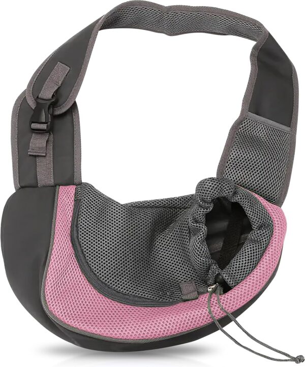 Dog Sling Carrier for Small Dogs - Breathable Mesh Puppy Travel Bag with Adjustable Strap, Zipper Touch Pocket- Perfect Pet Sling for Outdoor, Travel- Keep pet Comfortable (0-15lb, Pink) - Image 2