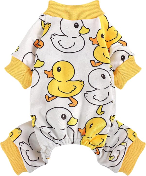 Dog Pajamas Cute Duck Soft Fleece Stretchy Dog Onesie Pet Pjs Fall Dog Clothes for Small Dogs Girl Boy (Medium, Yellow Duck)