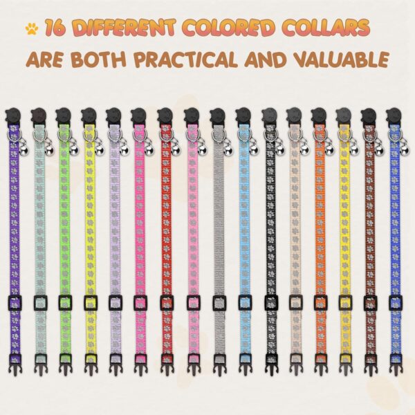 16 PCS Breakaway Cat Collars with Bells Reflective Cat Collar Safety Nylon Kitten Collars Cat Collars for Girl Boy Cats(6"-9") - Image 5