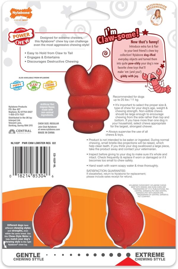 NYLABONE Lobster Dog Toy Power Chew – Cute Dog Toys for Aggressive Chewers – with a Funny Twist! Filet Mignon Flavor, Small/Regular - Image 11