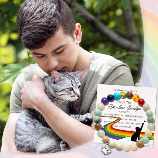 Rainbow Bridge Cat Bracelets Memorial Gifts, Pet Bracelet with Cat Paw Charm Remembrance Cards Colorful Bracelet Cats Memorial Gift Loss of Pet Sympathy Jewelry Gifts for Cat Lovers Friends - Image 5