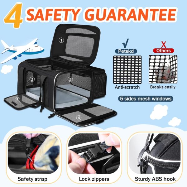 Top and Side Expandable Pet Carrier 17x13x9.5 Inches Southwest Airline Approved, Soft-Sided Carrier for Small Cats and Dogs with Locking Safety Zippers and Anti-Scratch Mesh(Black) - Image 4