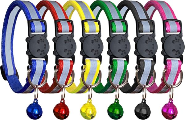 FUNPET 6 Pcs Breakaway Cat Collar with Reflective Nylon Strip and Bell, Safe and Durable