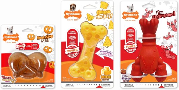 Nylabone Power Chew Dog Toy Pack - Cute Dog Toys for Aggressive Chewers - with a Funny Twist! Tough Dog Toys - Durable Dog Toys - Lobster, Cheese, and Pretzel Shapes, Small/Regular (3 Count) - Image 9