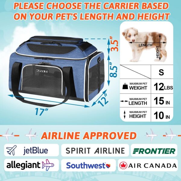 Top-Expandable Pet Carrier 17x12x8.5 Inches JetBlue Frontier Spirit Airline Approved, Soft-Sided Carrier for Small Cats and Dogs with Locking Safety Zippers and Anti-Scratch Mesh(Blue) - Image 2