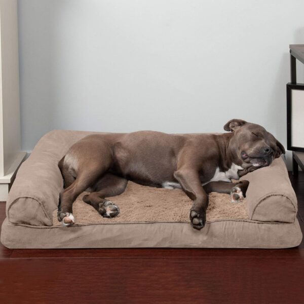 Furhaven Orthopedic Dog Bed for Large/Medium Dogs w/ Removable Bolsters & Washable Cover, For Dogs Up to 55 lbs - Plush & Suede Sofa - Almondine, Large - Image 3