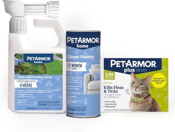 PetArmor Plus Flea & Tick Prevention for Cats Over 1.5 lbs (3 Doses) + PetArmor Home Carpet Spray and Yard Spray for Fleas & Ticks, Total Flea & Tick Prevention