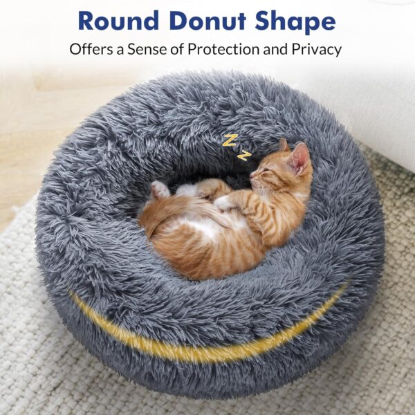 rabbitgoo Cat Beds for Indoor Cats, 20 inches Cat Bed Machine Washable, Fluffy Round Pet Bed Non-Slip, Calming Soft Plush Donut Cuddler Cushion Self Warming for Small Dogs Kittens, Dark Grey, Medium - Image 4