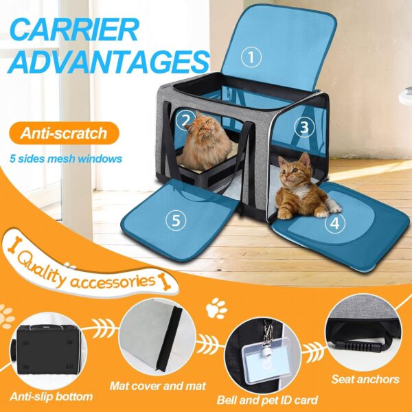 Large Pet Carrier with Wheels 24"x17"x17" for Large Cats, Pet Carrier for 2 Cats or Medium Dog, Cat Carrier for Car Travel with Litter Box and Bowl, Cat Soft Carrier with Locking Zipper(Grey) - Image 4