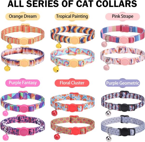 Breakaway Cat Collars for Girl Boy Cats, Spring Summer All Weather Cat Collar Personalized Pattern 2 Pack,Cute Classic Safety Buckles and Bells,Adjustable Printed Nylon Colorful Kitten Collar - Image 7